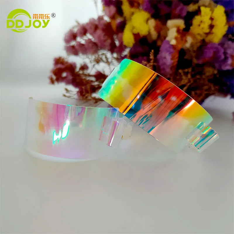 One Time Use Custom Waterproof Clear Color Bracelets Hologram Glitter TPU Clear Fluorescent Wristband for Bar & Night Club