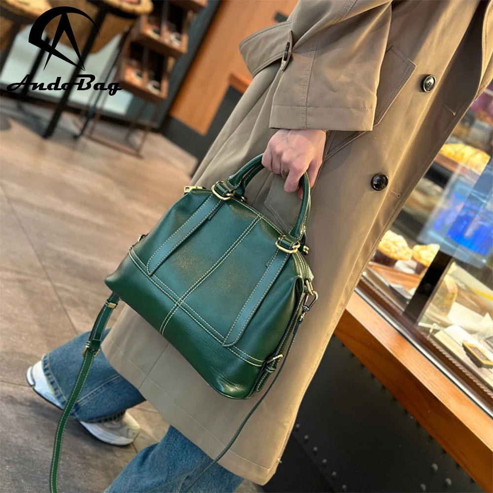 AndoBag Top-Handle Bags for Women Genuine Cow Leather Large Capacity Fashion Shoulder Crossbody Bag Ladies Handbag 77172