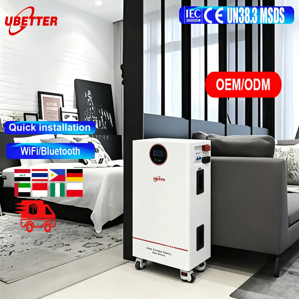 UBETTER QGL-1220 51.2V 314AH LiFePO4 Solar Battery for Home Use 15-20KW Plug & Play Built-in BMS 5-10Yr Warranty
