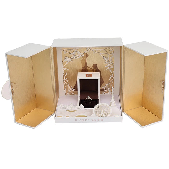 Best Quality Shangliang Paper Jewelry Packaging Boxes Laser Engraving Customizable Size OEM/ODM Support White Proposal Ring