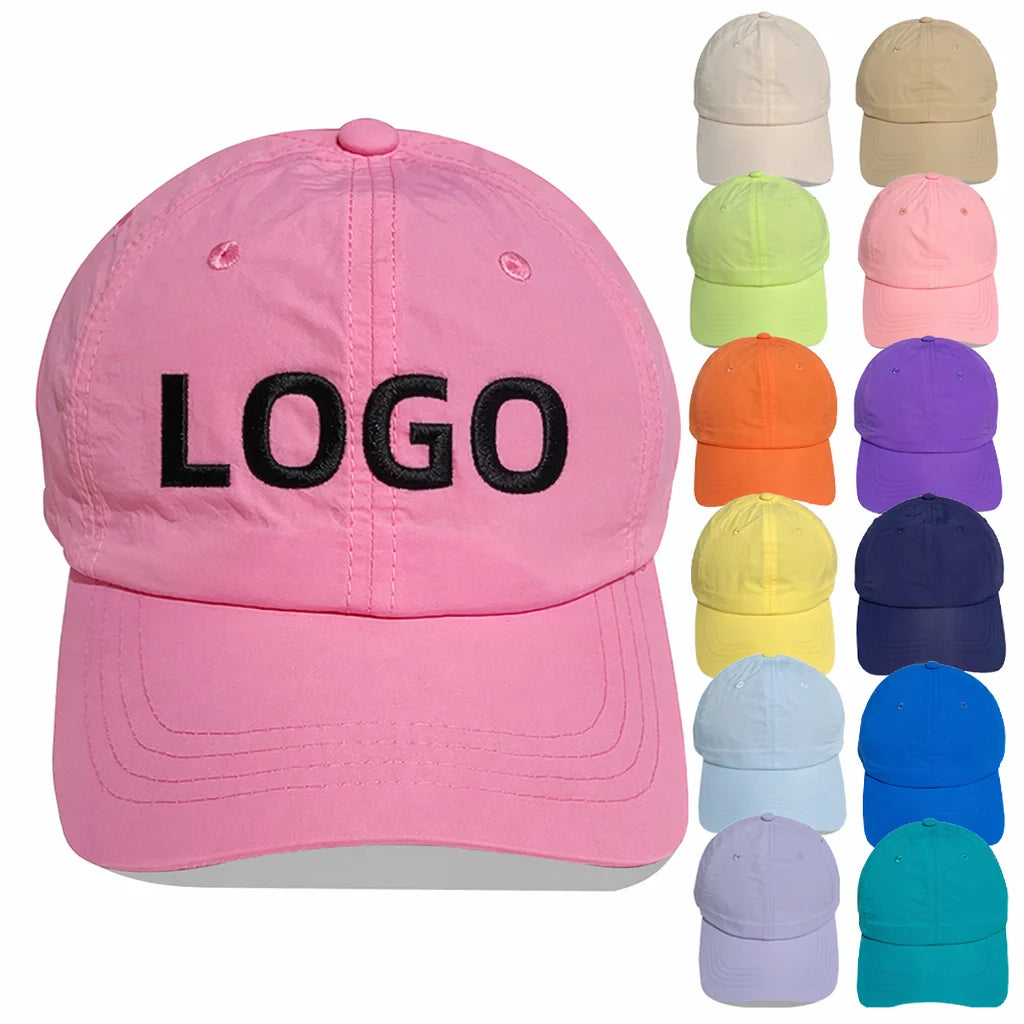 Wholesale Candy Color Blank Plain Nylon Quick Drying Breathable Unisex Golf 6 Panel Baseball Ball Caps Hat