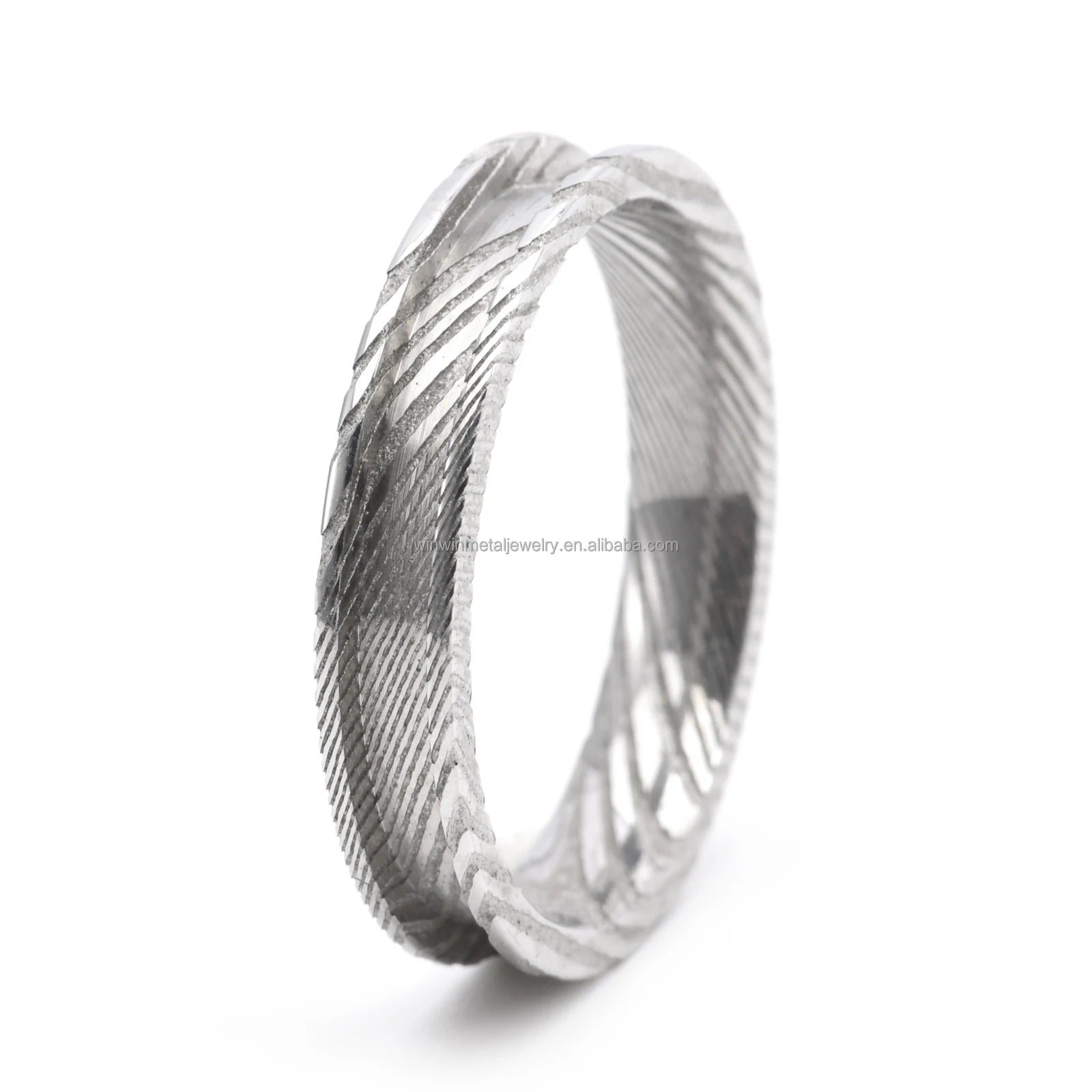 Women's Trendy 4mm Damascus Steel Engagement Wedding Band Ring Geometric Blank Ring for Inlay for Party or Gift