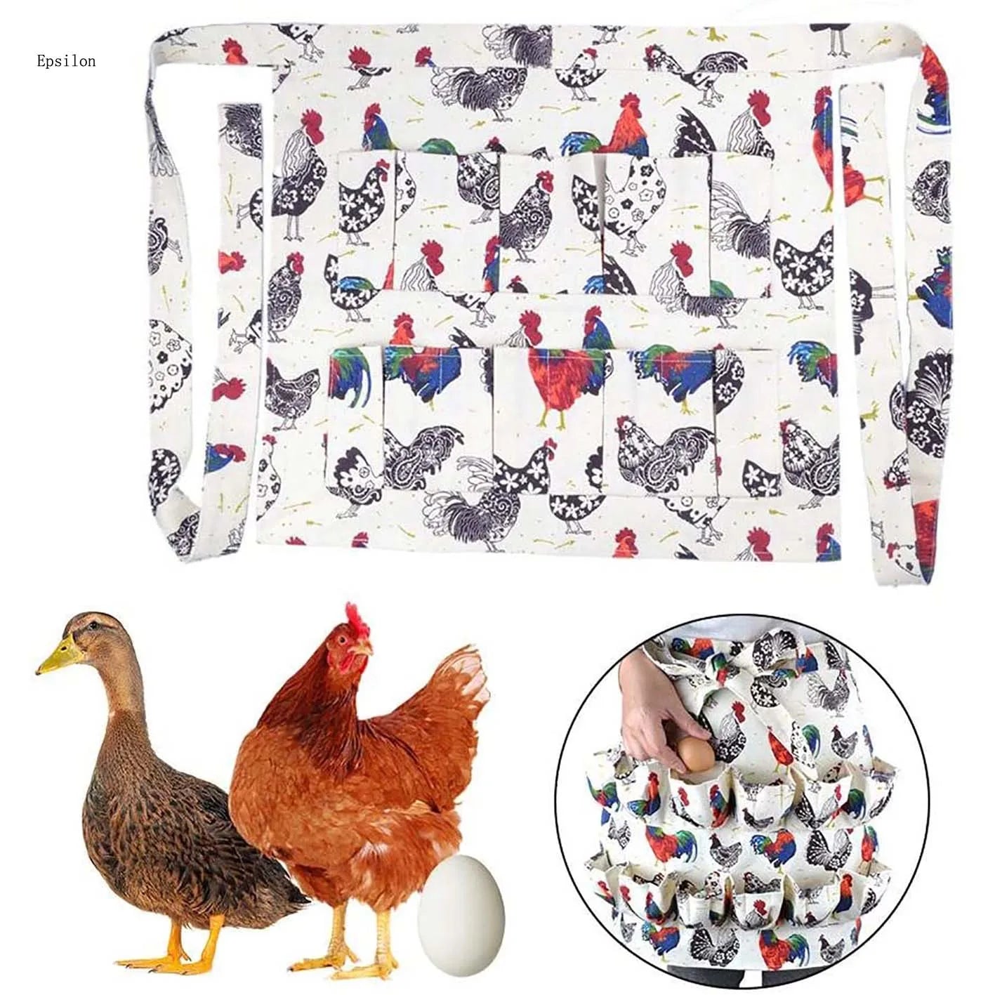 Epsilon Chicken Egg Collecting Apron with 12 Pockets 3D Kitchen Bust apron Egg Apron