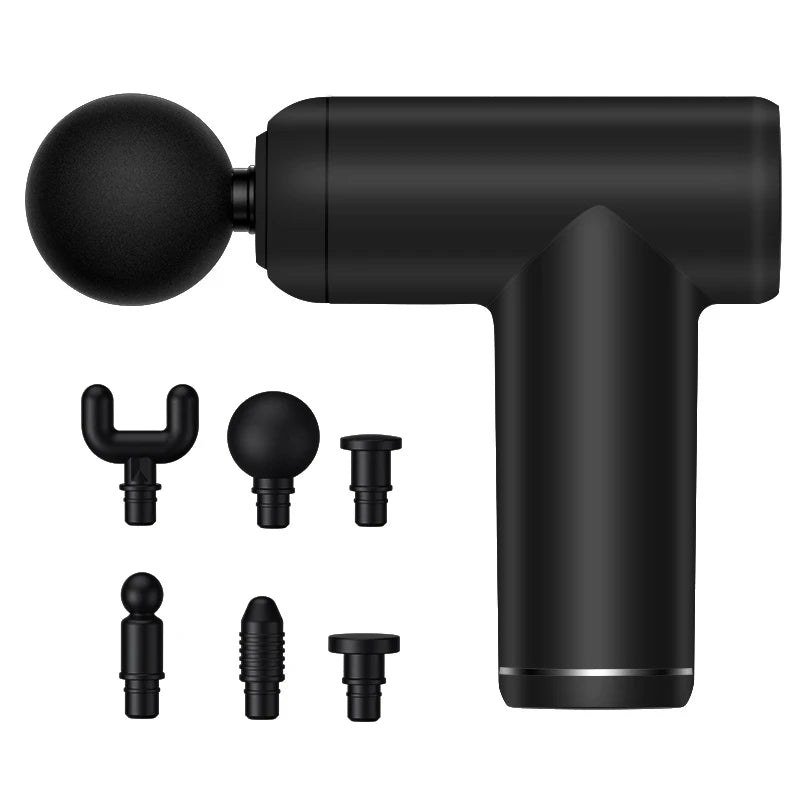 Portable Mini Massage Gun with 6 Speeds and 4 Massage Heads ABS Material Body Percussion Handheld Massager Factory Cheap