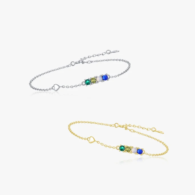 Exquisite Bling Colorful Gemstone Crystal Bracelet Sparkling 925 Sterling Silver CZ Bracelet for Women Girls