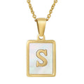 Fanyue 2025 Women's Initial Alphabetic Letter Square Pendant Necklace 18K Real Gold Plated Stainless Steel Shell Trendy Link