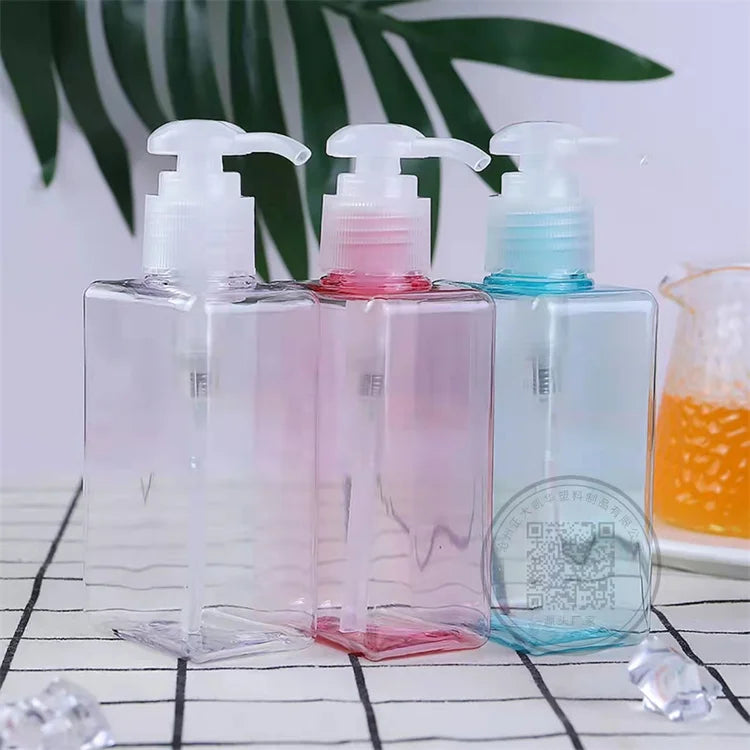 Custom 200ml Square PET Transparent Dispenser Pump Bottles Lotion Shampoo Shower Gel Face Cream Perfume Screw Cap Seal Logo