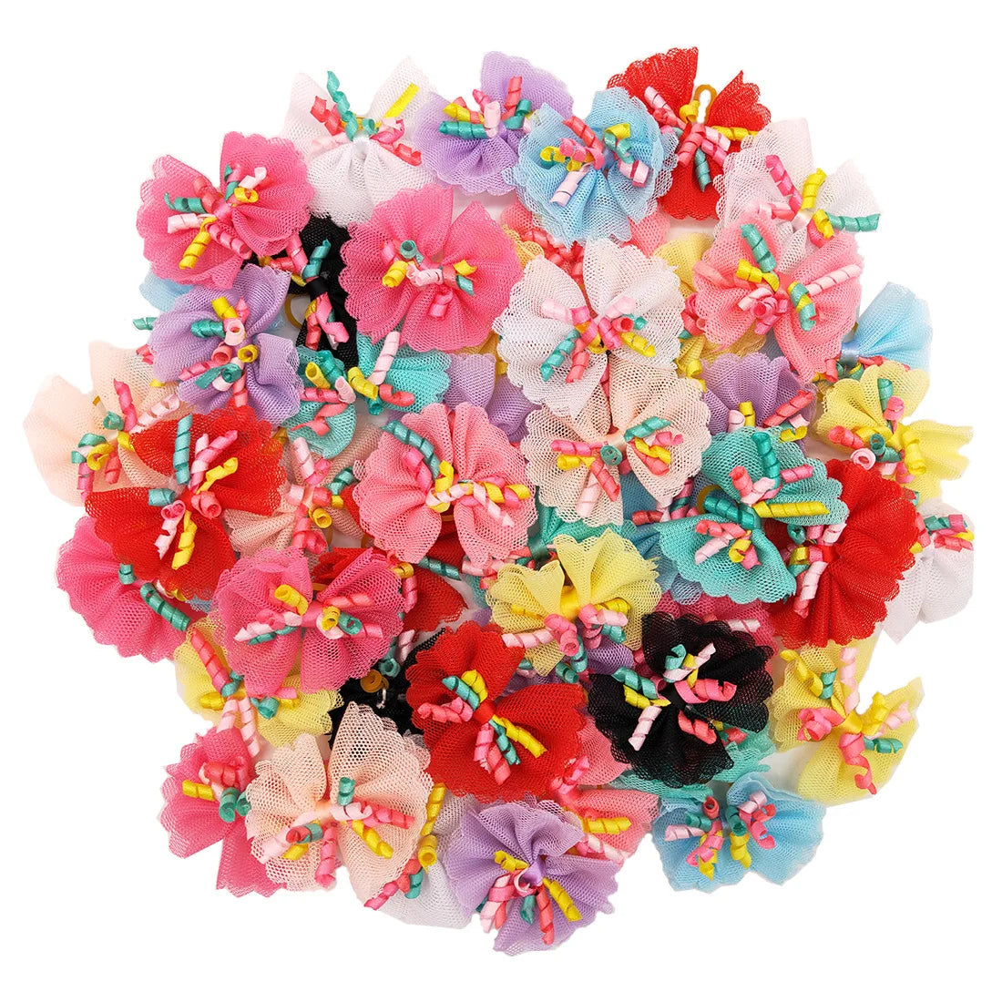 Multicolored Dog Hair Bows with Rubber Bands European American Style Netting 100% Polyester Hair Accessories for Puppy Dogs Cats