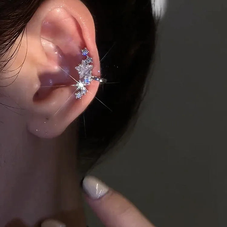 Silver Exquisite Earring Micro Inlaid Zircon Rhinestone Ear Bone Clip Micro-inlaid Pentagram Without Pierced Ear Bone Wrap