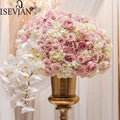 ISEVIAN Whit and pink Artificial Fancy Romantic Flower Balls and Silk Long Flower Table Runner Wedding Centerpiece