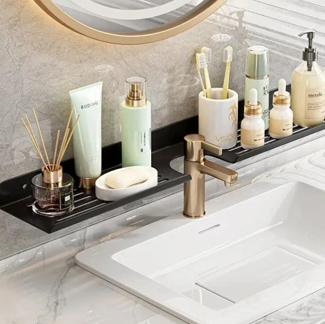 Kitchen Bathroom Faucet Organizer Wall Mounted Waterproof Durable Carbon Steel Towel Rack for Storage