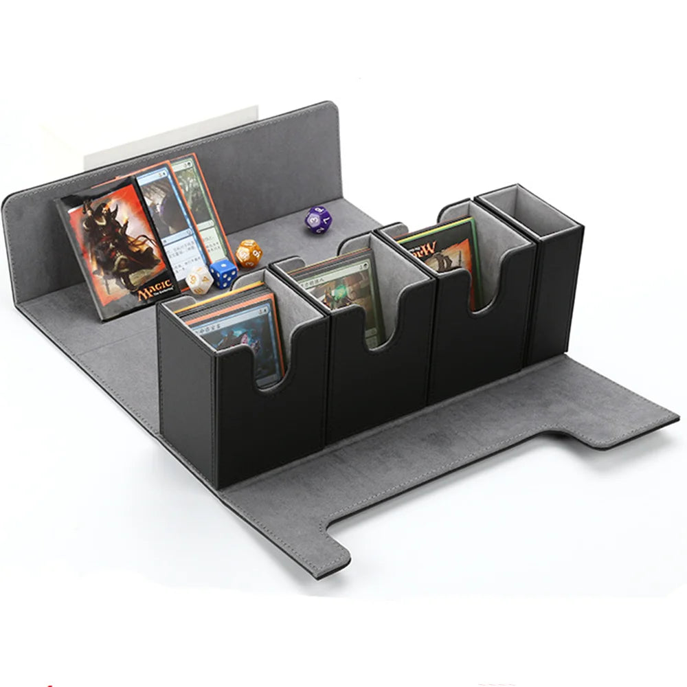 4 in 1 Leather Deck Box Double Room Cards Deck Case Magnetic Closure Trading Card Storage Box