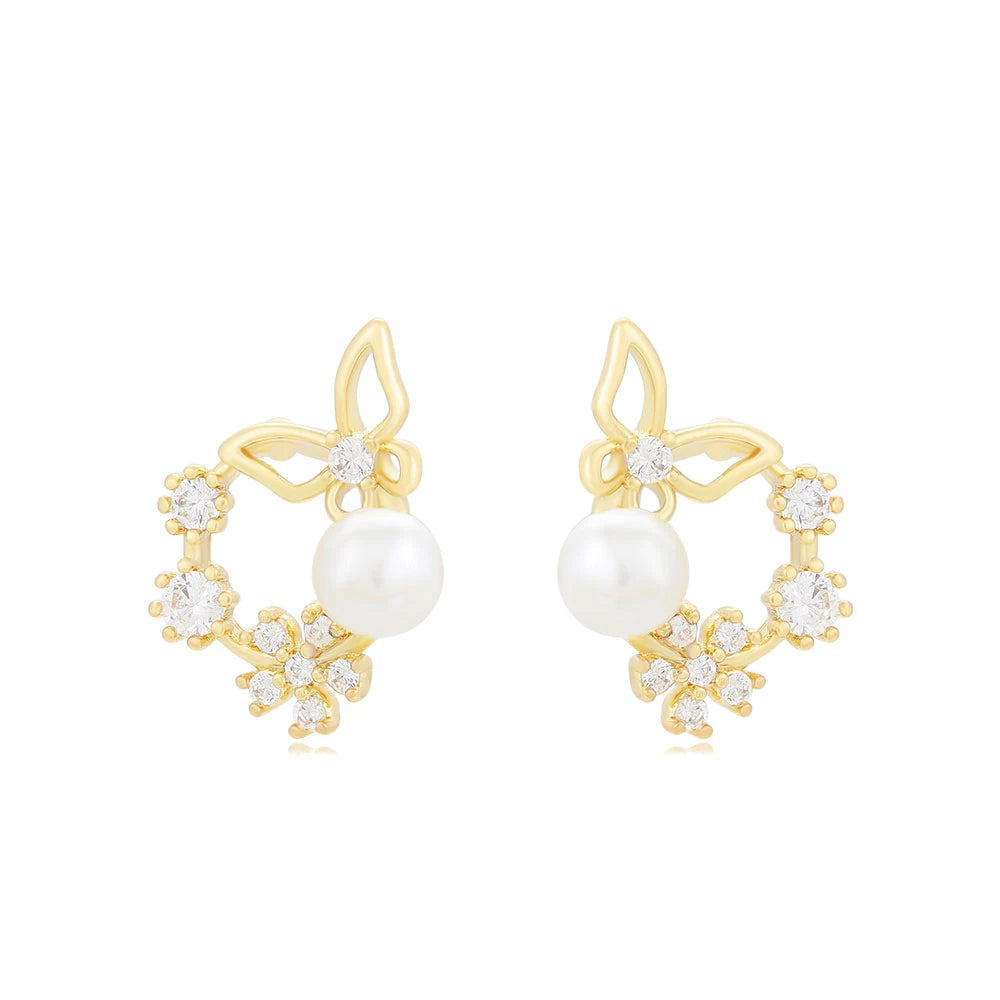 A00911888 xuping Jewelry Light Luxury Zircon Korean Version Versatile Butterfly Pearl Flower Earrings