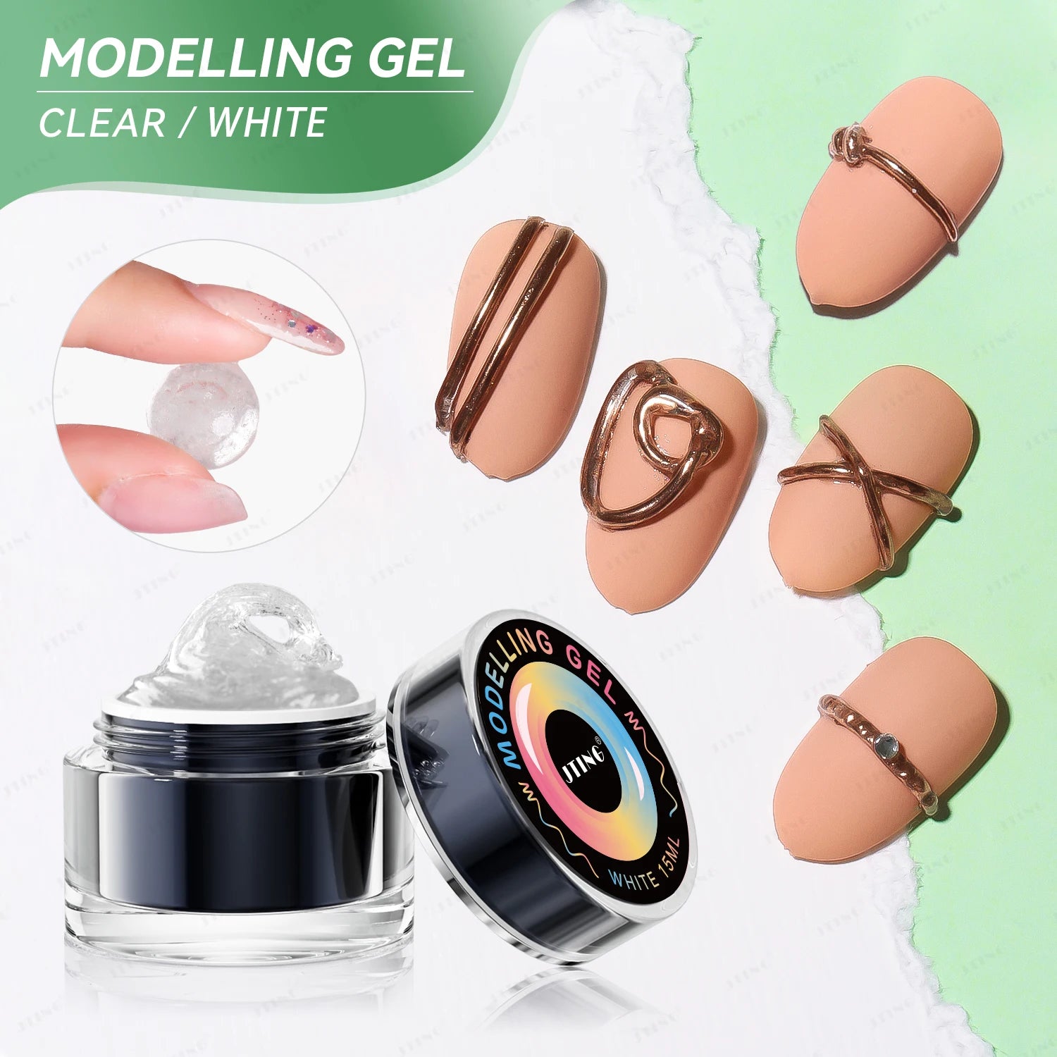 JTING Non Sticky DIY 3D Effect Clear Rubber Modelling Gel Polish 15g Long Lasting Jelly Rhinestone Modeling Glue Gel Nail Polish