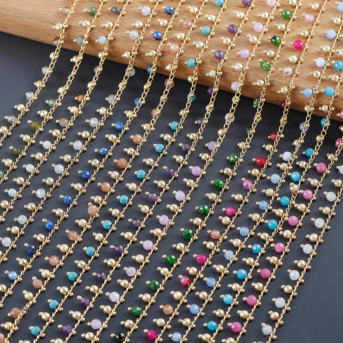 C228 1m/lot 18k Gold Plated Copper Colorful Natural Stone Choker Necklace Tassel Chain Metal Jewelry Making Accessories Bag MegaBDM