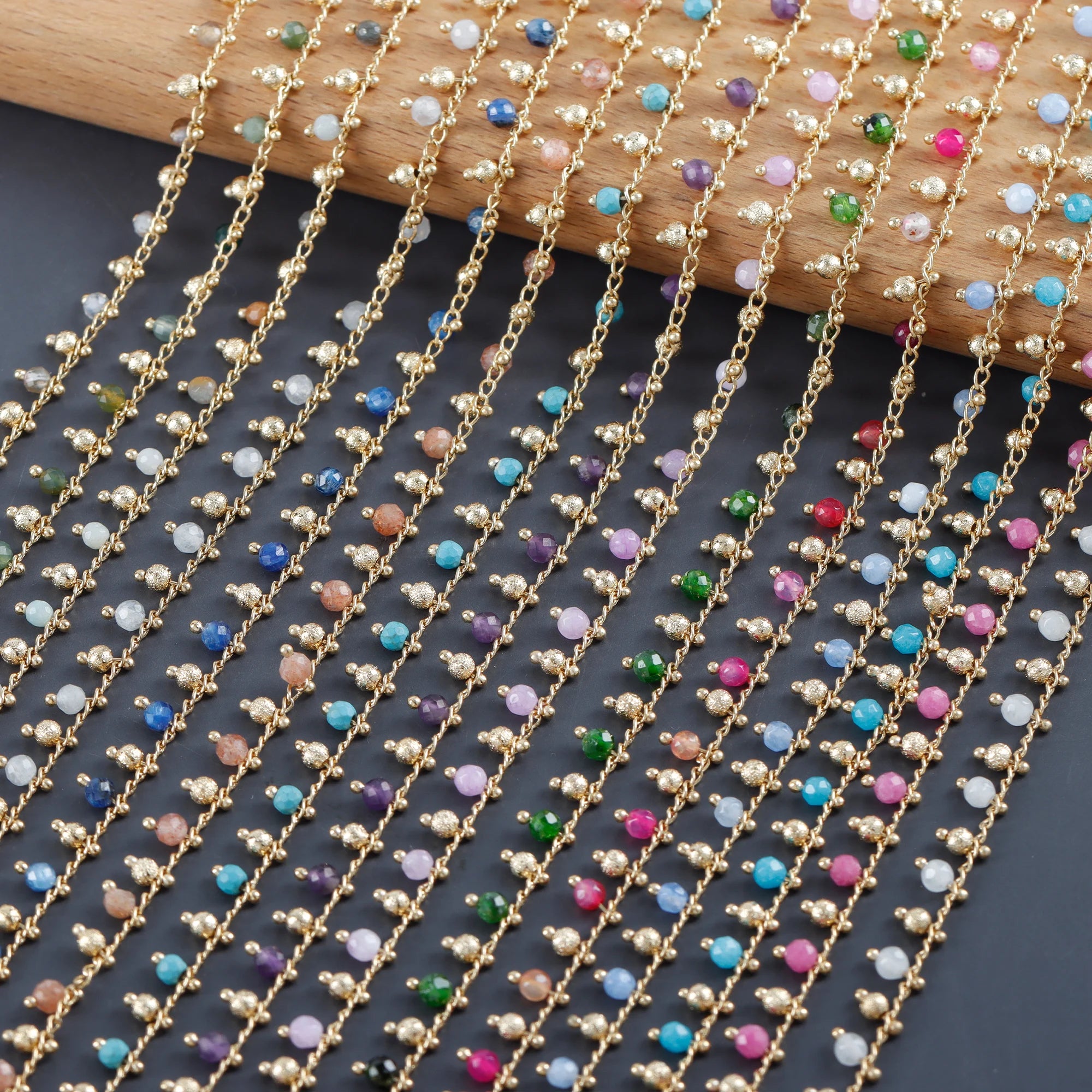 C228 1m/lot 18k Gold Plated Copper Colorful Natural Stone Choker Necklace Tassel Chain Metal Jewelry Making Accessories Bag