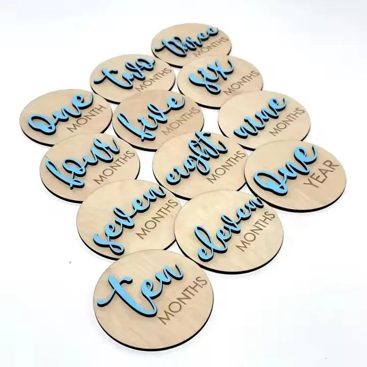 Wholesale Elegant Eco-Friendly Engraved Wood Monthly Milestone Board Commemorative Set for Newborn Baby Growth Photography Props