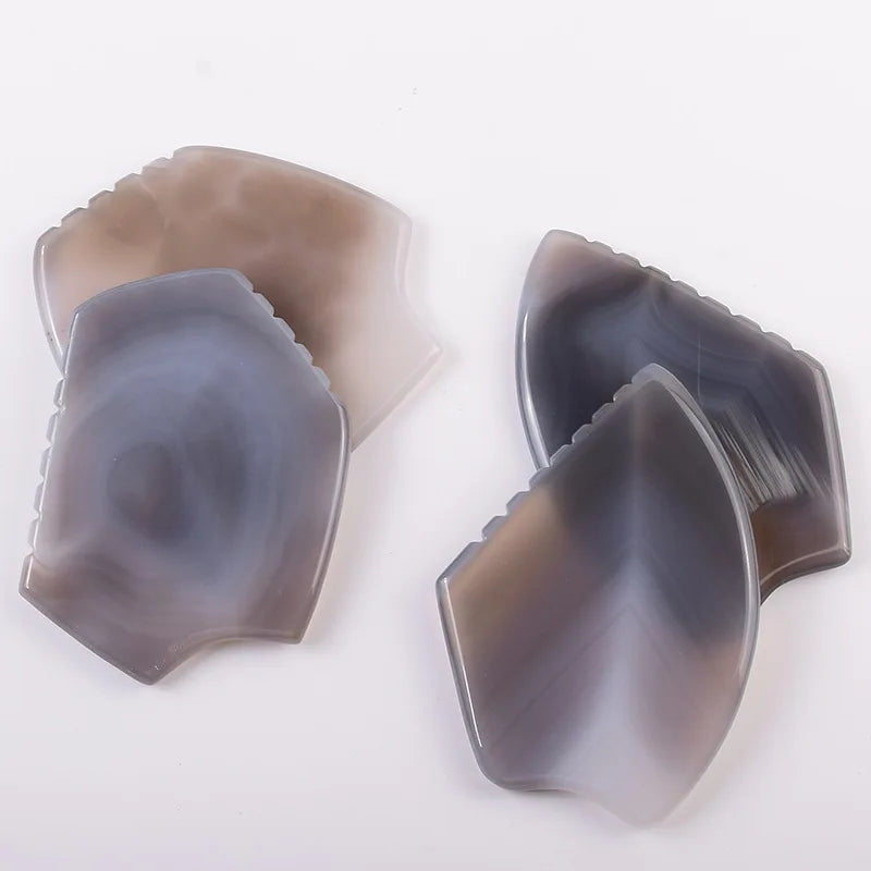 Diy New Shape Agate Stone Gua Sha Tool Natural Grey Agate Guasha Scraper for Facial Skincare