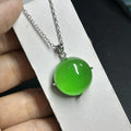 HQ Gems S925 Silver Natural Burma Green Jade 20mm Round Jadeite Jewelry Pendant Necklace