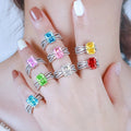 Custom Silver Dainty Stylish Fine Jewelry Ladies Rings Green Stone CZ Rhodium Plated Wedding Rings 925 Silver