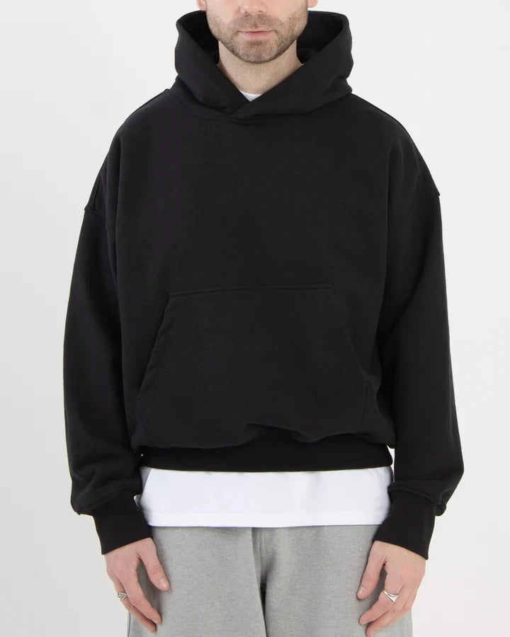 Custom Logo 500gsm Heavyweight Pullover Hoodie 100% Cotton Blank Oversized Men's Cropped Streetwear