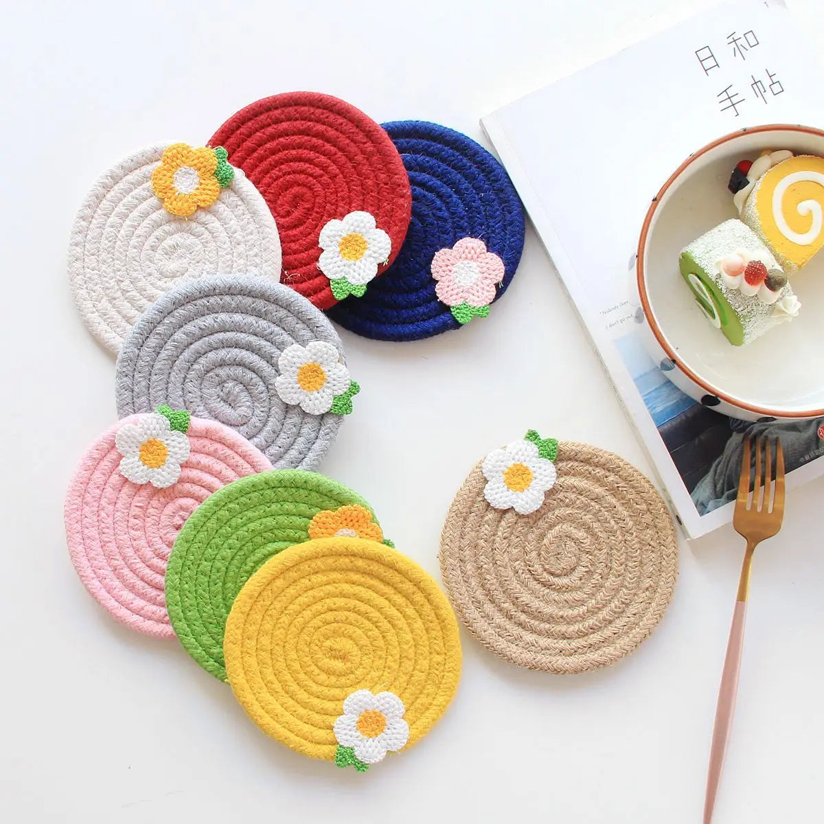Cotton Rope Cup Coaster Hot Flower  Pads Mats Coasters for Tabletop Protection