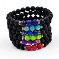 Rock Lava Stone Elastic Bracelets for Women Men Chakra Gemstone Beads Colored Imperial Yoga Healing Beaded Bangle