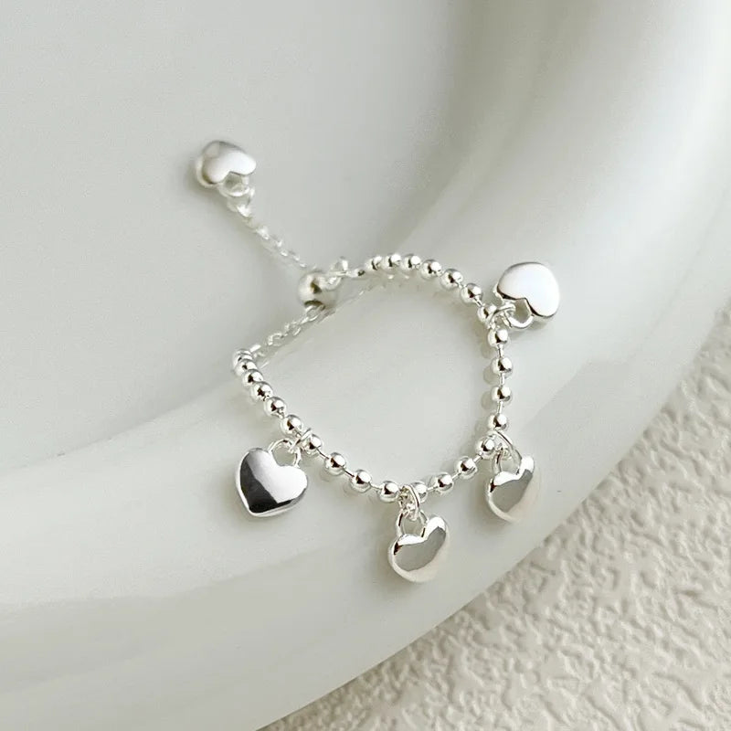 Fine Jewelry Minimalist Jewelry Ring 925 Sterling Silver Chain Rings Heart Charm Ring for Women