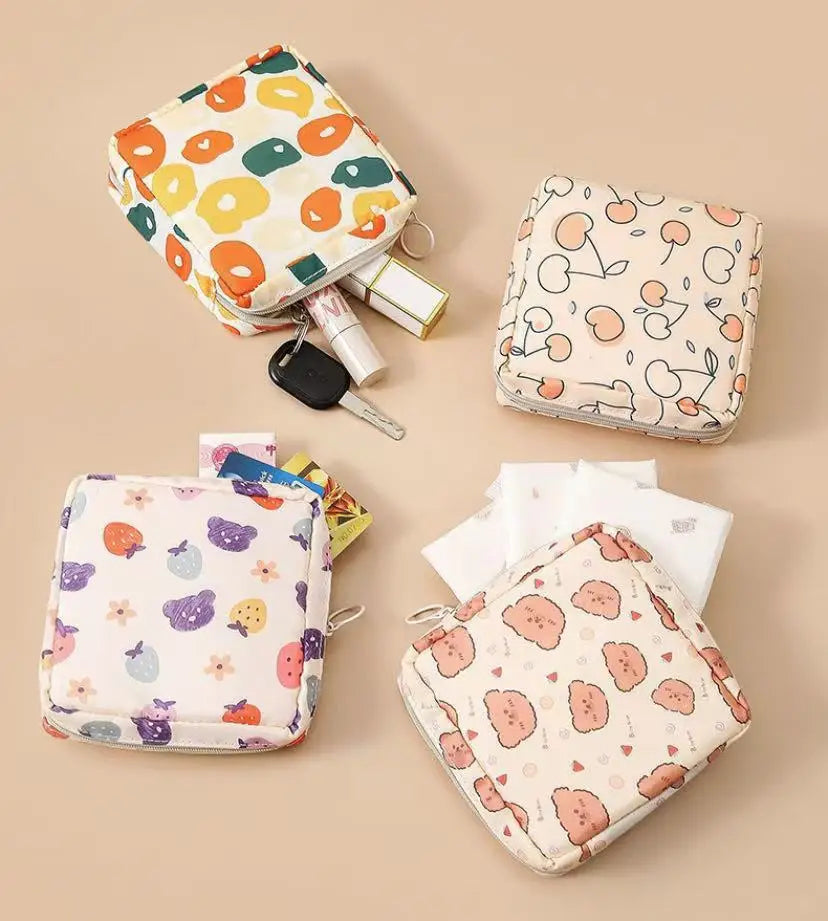 Makeup Bag Storage Bag Cute and Portable Outdoor Floral and Monthly Event Bag Cartoon Printed Sanitary Napkins Storage