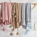 AJLN Soft Crochet Organic Plaid Tufted Knitted Throw Organic Gauze Cotton Blanket for Home Picnic