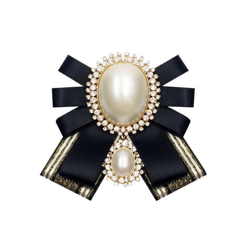 Jachon New Korean Pearl Bow Cloth Brooch Luxury Diamond Bowknot Tie up Bow Tie for Woman