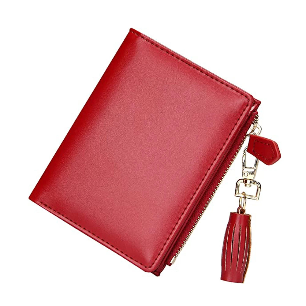 Luxury Custom Thread RFID Genuine Leather ID Credit Card Holder Fashion Women Coin Pouch Short Button Closure Chains Wallet