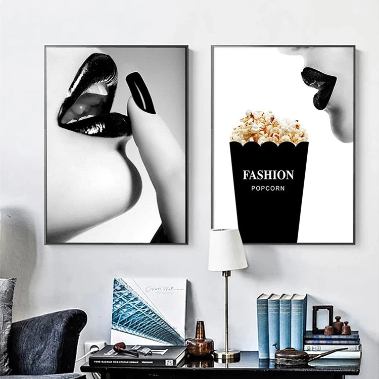 Cuadros Fashion Pop Art Canvas Painting Black and White Woman Lip Print Posters Home Decor Art Prints for Living Room