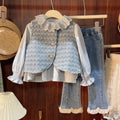 New Popular Spring Autumn Children Outfits 3pcs Korean Style Princess Girls Pants Clothes Set