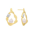 925 Sterling Silver 18K Gold Plated Vintage Women's Chunky Twisted Texture Braided Baroque Shape Pearl Cubic Zirconia Earrings