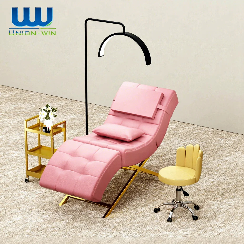 Union Win Modern Foldable Synthetic PU Leather Clinical Frame Adjustable Backrest Spa Facial Massage Cosmetic Set Eyelash