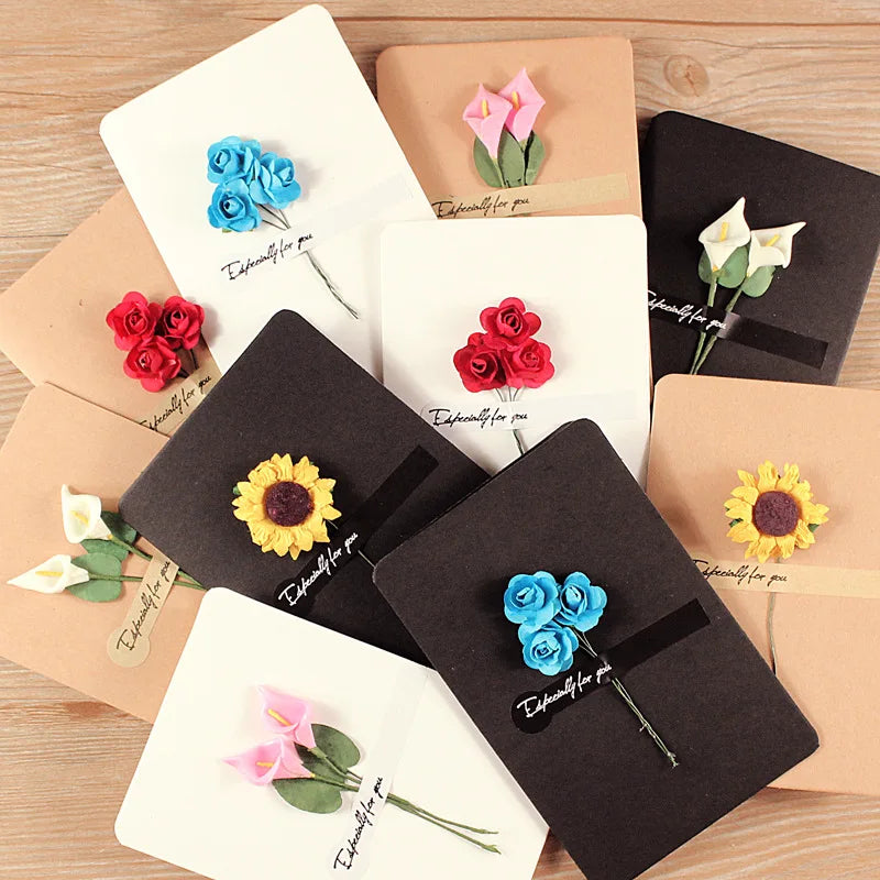 Dried Flowers+Papercard Folding Type Christmas Birthday Party Wedding Valentine's Day Invitations Card Greeting Cards