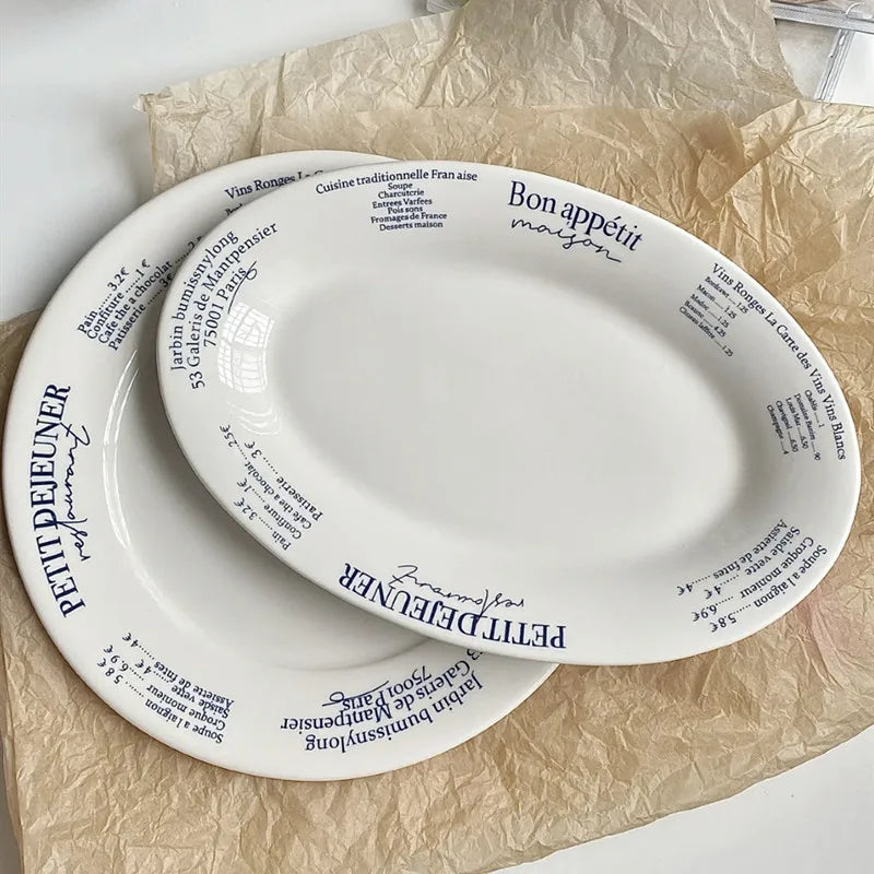 Solhui Round Elegant Ceramic Oval Plate Dinnerware Set with Letters