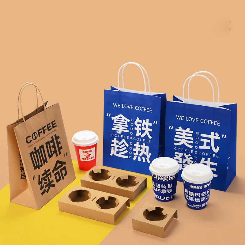 8 12 16oz Disposable Takeaway 2 4 Cup Eco-friendly Recyclable Paper Holders Corrugated Kraft Paper Coffee Tray Holder Paper Food