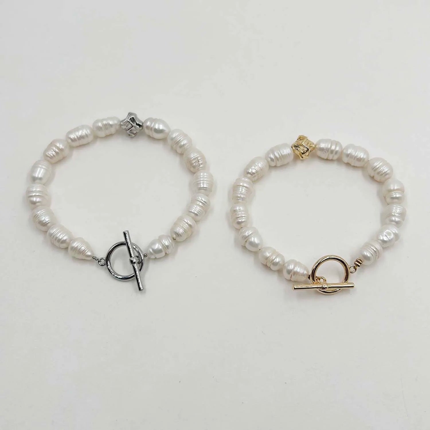 100% Natural Freshwater Rice Pearl Bracelet High Quality Bohemian Style 18K Gold Plated Brass Toggle Clasp Anniversary Gift