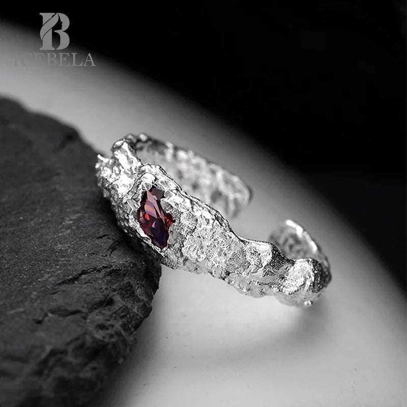 Wholesale Jewellery Ruby Rings 925 Sterling Silver Custom Adjustable Damaged Texture Ring High Quality Trendy for Girls Women