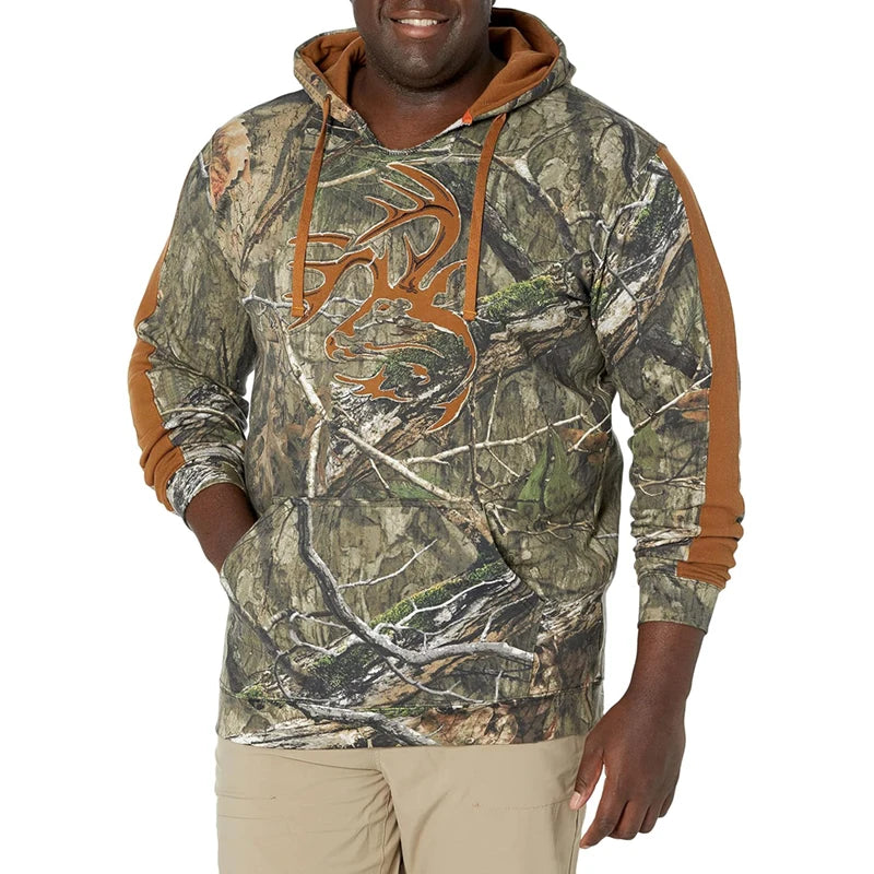 Customized Men's Camo Pattern Pullover Hoodie for Autumn Outdoor Sports like Hiking Leisure Featuring Kangaroo Pocket Jacket