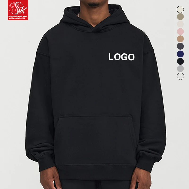 SK Men's Polyester / Cotton 390G Custom Embroidery Fleece Blank Oversized Pullover Plus Winter Solid Pocket  Heavyweight Hoodie