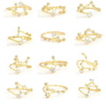 2021 New 12 Zodiac Signs Ring Fashion Open Ring Gold Color Diamond Zodiac Ring for Women Girls