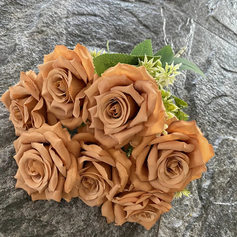 CM-MY330 Hot Sale 7 Head Rose Wholesale Coffee Colors Artificial Rose Wedding Bouquets