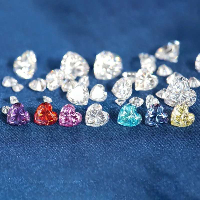 Wuzhou Factory 1ct 2ct 3ct GRA Certificate VVS Heart Faceted Cut Moissanite Colored Loose Diamonds Gemstones