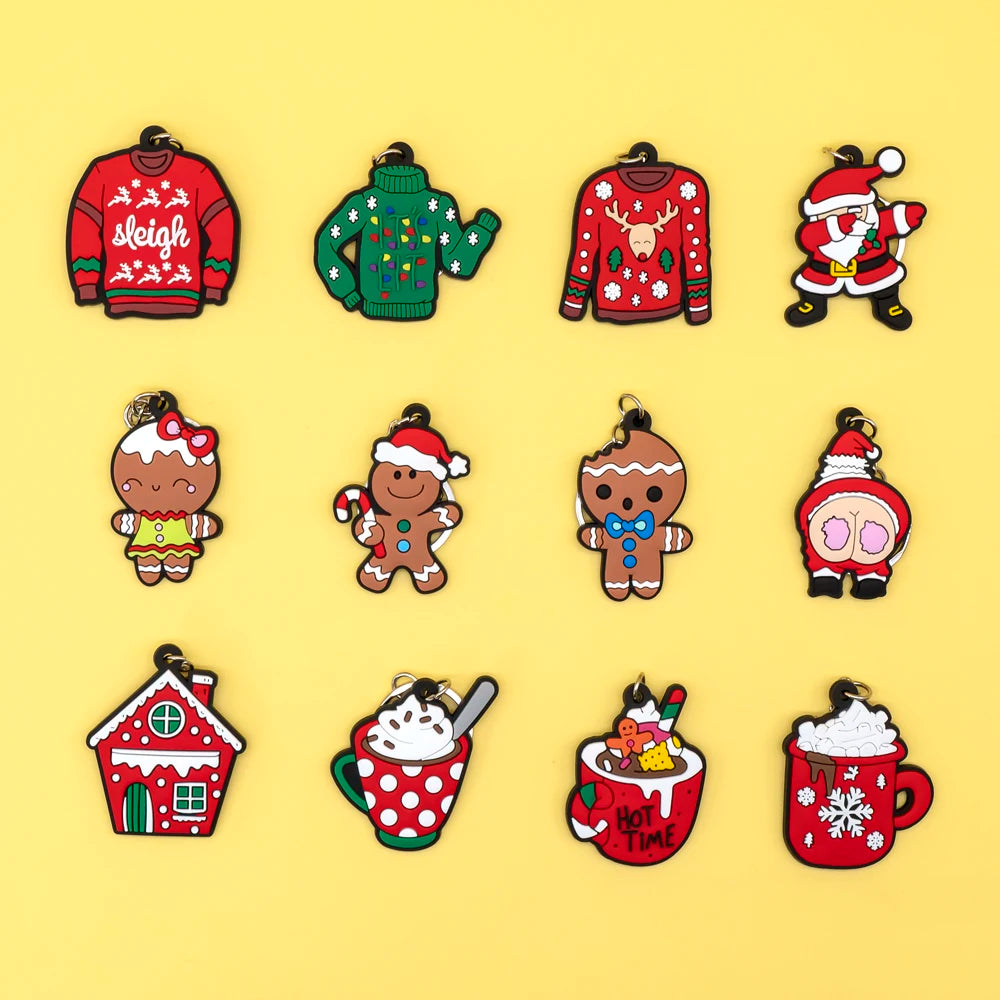Wholesale Xmas Christmas Keychain Adorable Red Ugly Sweater Gingerbread Man Santa Claus Design for Holiday Gifts and Accessories