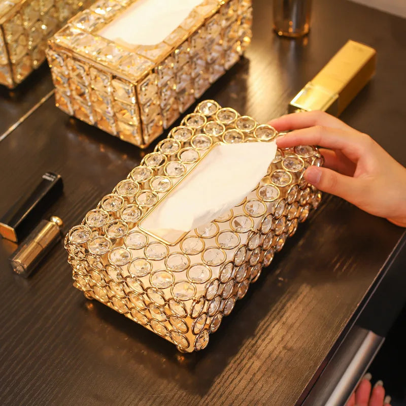 European Crystal Tissue Box Home Living Room Dining Table Paper Box Internet Famous Home Decoration Tissue Storage Box