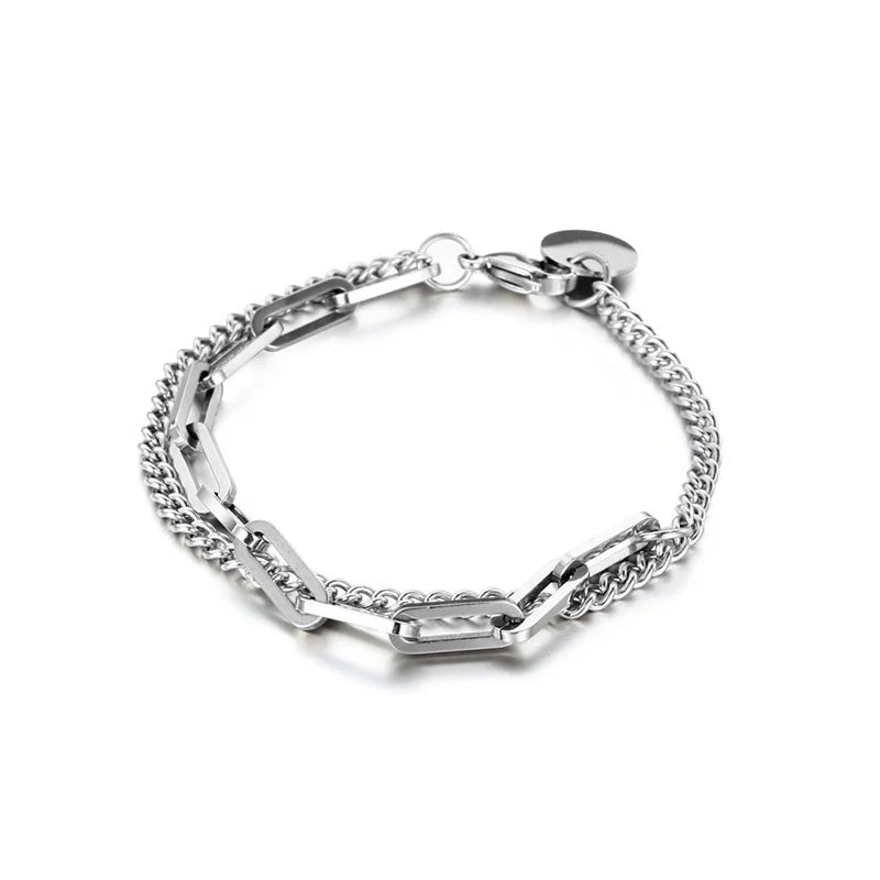 New Product Stainless Steel Chain Splicing Bracelet Trend Simple Style Men's and Women's Double-layer Bracelet