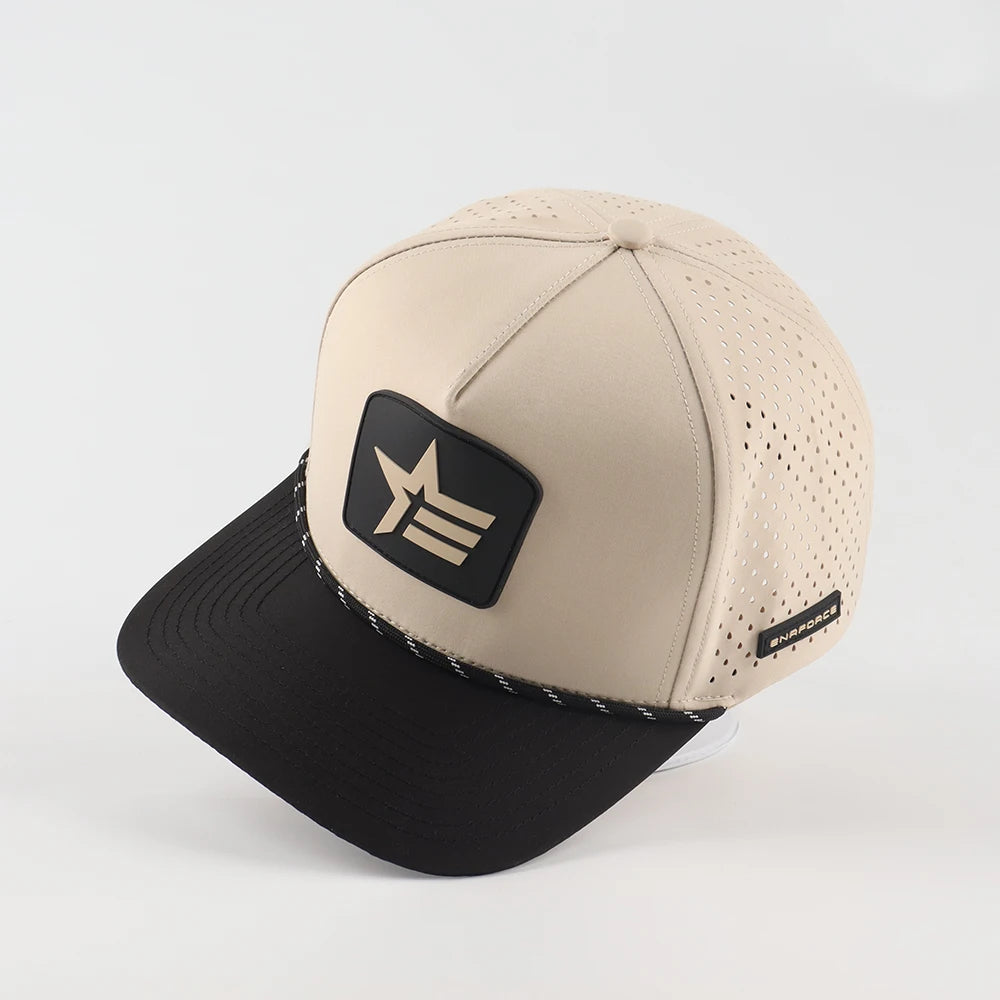 BSCI Oem Custom Pvc Logo 5 Panel Nylon Rope Snapback CapFlat Bill Unstructured GorrasWaterproof Laser Cut Hole Perforated Hat